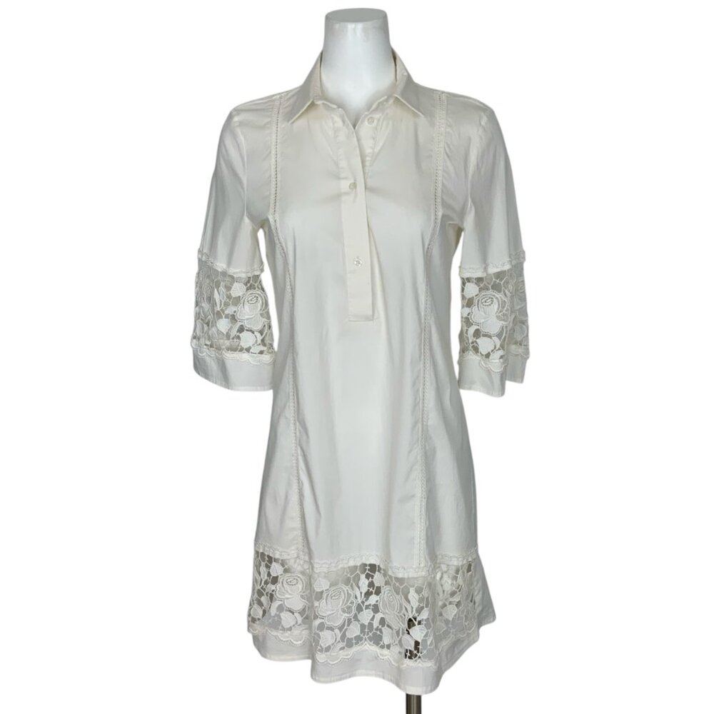Flavio Castellani Shirt Dress 44 US 8 White Lace Trim